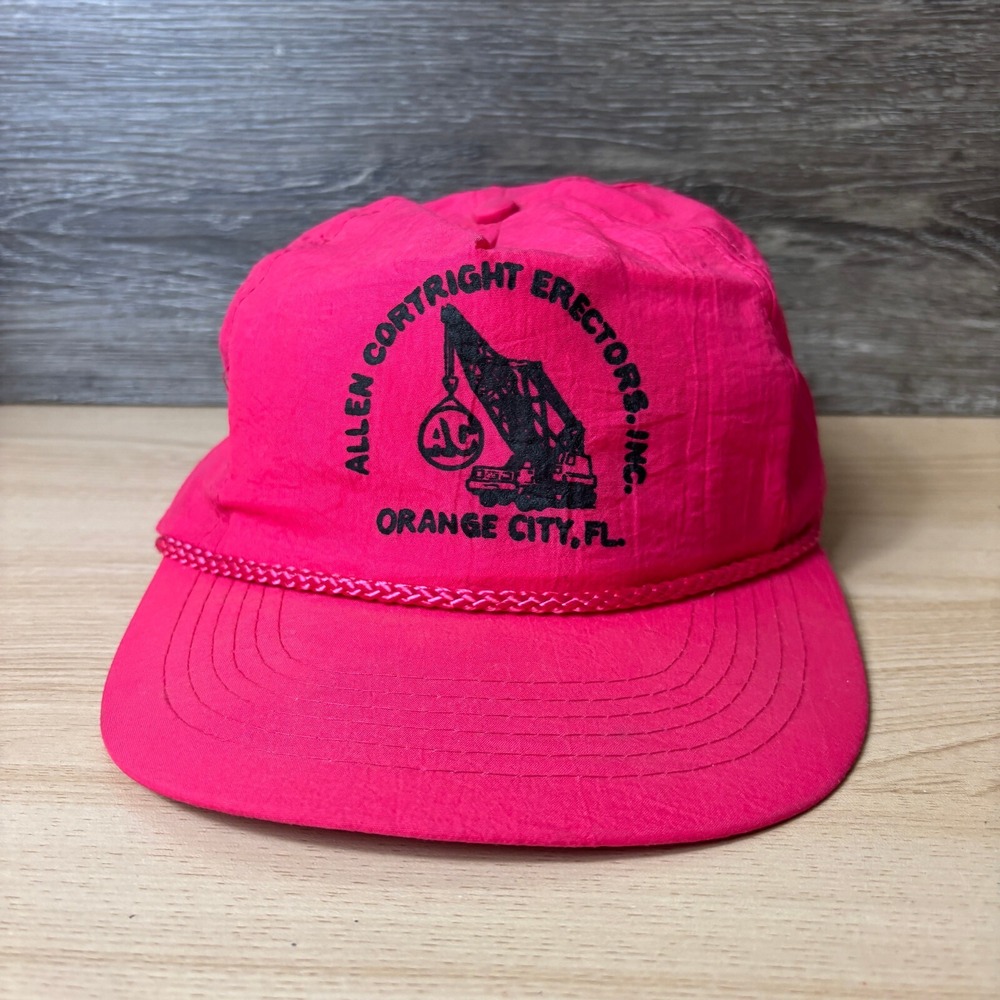 Vintage Allen Cortright Erectors Inc Hat Cap Snap Back Pink Trucker 90s